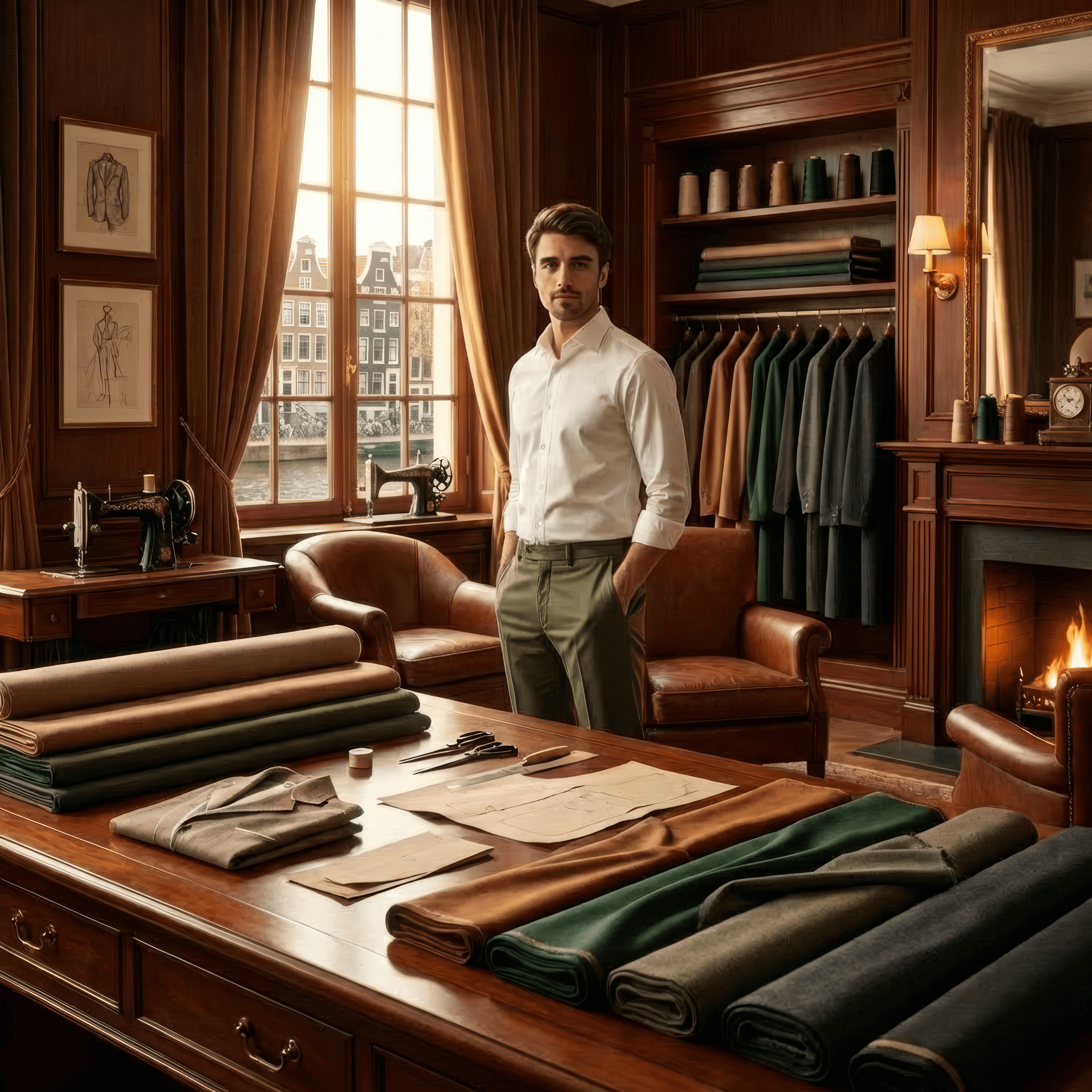 Premium tailor studio with fabric collection and craftsmanship